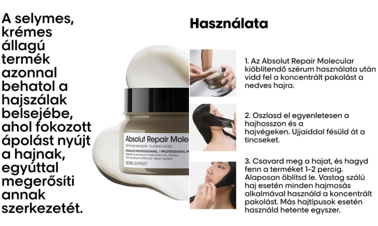loreal_professionnel_absolut_repair_molecular_pakolas_igeny_bevett_haj_apolasa